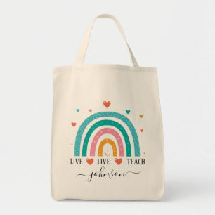 Girls Trendy Whimsical Rainbow Cartoon Name Kinder Tote Bag