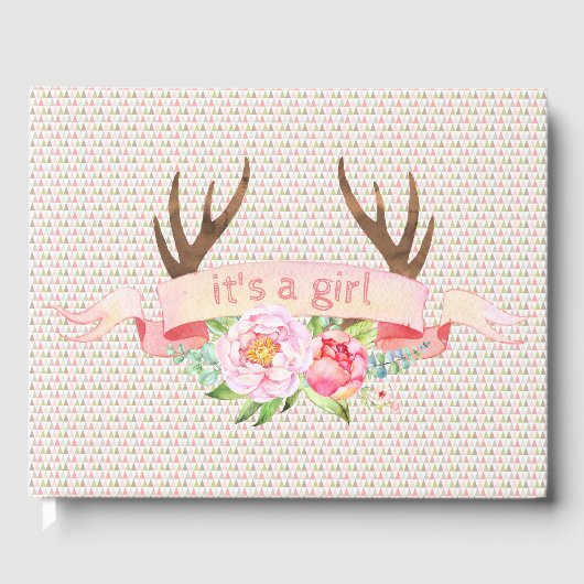 Girls Tribal Antler Boho Baby shower livre d'invit (Recto)