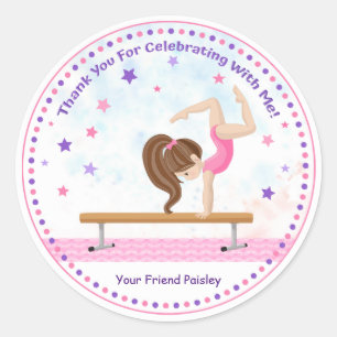 Girls Tumbling Birthday Favor Gymnastics Ronde Sticker