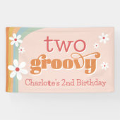 Girl's twee Groovy Retro Daisies 2e verjaardag Spandoek (Horizontaal)