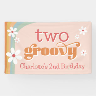 Girl's twee Groovy Retro Daisies 2e verjaardag Spandoek