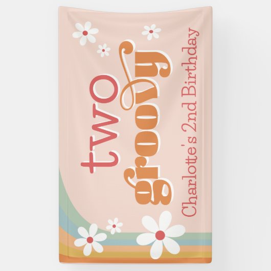 Girl's twee Groovy Retro Daisies 2e verjaardag Spandoek (Verticaal)