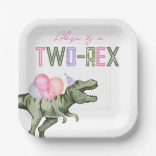 Girl's Two-Rex Party Papieren Borden Bordje