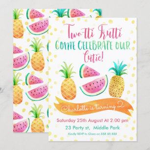 Girls Two-tti Frutti 2e verjaardag Uitnodiging