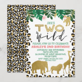 Girls Two Wild Second Birthday Invitation Kaart (Voorkant / Achterkant)