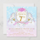 Girls Unicorn 7th Birthday Party Invitations (Devant)