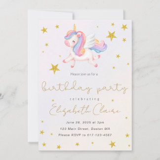Girls Unicorn Birthday Invitation Kaart