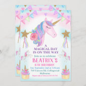 Girls Unicorn Cake Stars Anniversaire Invitation (Devant / Derrière)