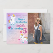 Girls Unicorn Photo Anniversaire Invitation (Devant)