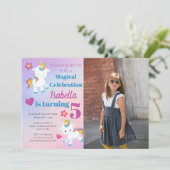 Girls Unicorn Photo Anniversaire Invitation (Debout devant)