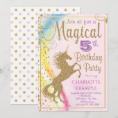 Girls Unicorn Verjaardagsfeestje Uitnodigingen (Voorkant / Achterkant)