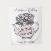 Girl's Verjaardag Tea Party Laten we feesten Wandkleed (Voorkant)
