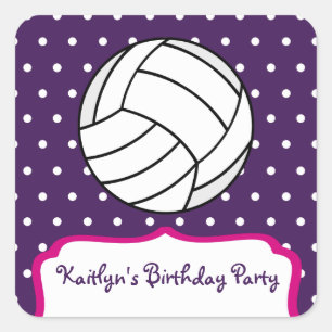 Girl's Volleybal Verjaardagsfeest - Paarse W Roze Vierkante Sticker