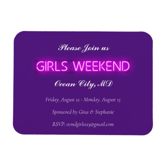 GIRLS WEEKEND Neon LED Sign Invitation Briefkaart Magneet (Horizontaal)