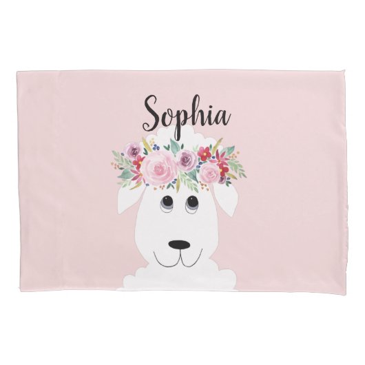 Girls Whimsical Boerderij Sheep Cartoon and Name K Kussensloop (Voorkant-Links)