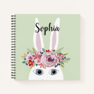 Girls Whimsical Floral Waterverf Rabbit en Name Notitieboek