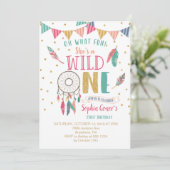 Girls Wild One First Birthday Invitation Kaart (Staand voorkant)