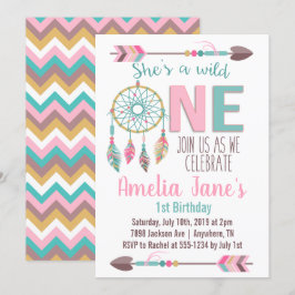 Girls Wild One First Birthday Invitation Kaart