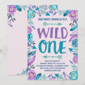 Girls Wild One Waterverf Boho 1e verjaardag Kaart (Voorkant / Achterkant)