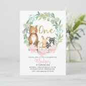 Girls Woodland Wreath First Birthday Invitation (Debout devant)