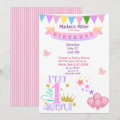 Girly 1and Wonderful Birthday Party Kaart (Voorkant / Achterkant)