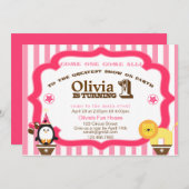 Girly 1st Birthday Circus Uitnodiging (Voorkant / Achterkant)