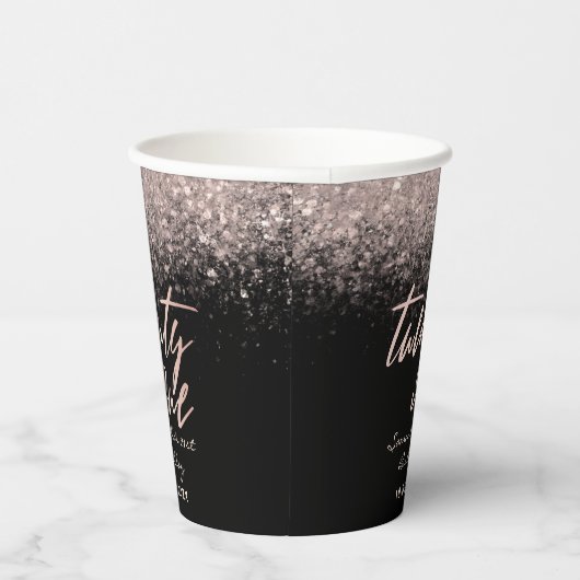 Girly 21st Birthday Black en Roos Gold Glitter Papieren Bekers (Rechts)