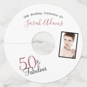 Girly 50 & Fabulous Roos Gouden Verjaardag Fotofee Wijnglaslabel