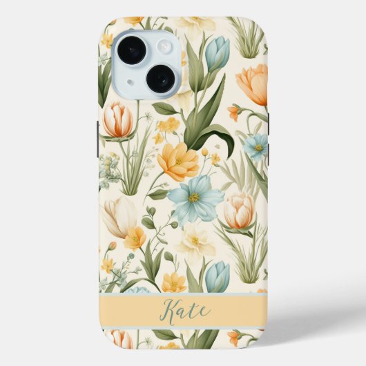 Girly Aangepaste Naam Lente Boeket | Pastelbloemen Case-Mate iPhone Case (Achterkant)
