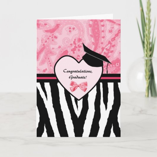 Girly Afstuderen Felicitaties Zebra Pattern Kaart (Voorkant)
