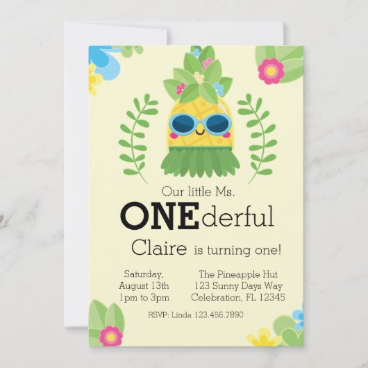 Girly Ananas Ms. Onederful Eerste Kaart (Voorkant)