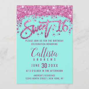 Girly Aqua Blauwgroen Helderroze Glitter Dust Swee Kaart