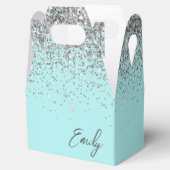 Girly Aqua Blue Blauwgroen Silver Glitter Monogram Bedankdoosjes (Geopend)