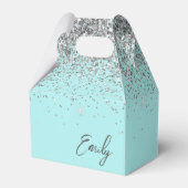 Girly Aqua Blue Blauwgroen Silver Glitter Monogram Bedankdoosjes (Voorkant Zijde)