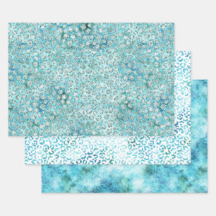 Girly Aqua Blue Glitzy Glitter Leopard Print Inpakpapier Vel