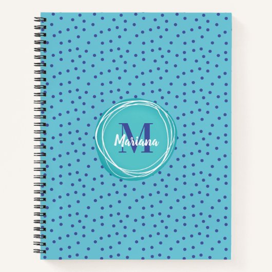Girly Aqua Blue Stippen Pattern Monogram Notitieboek (Voorkant)
