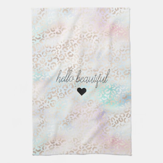 Girly Aqua Blush Pink Gold Leopard Print Theedoek (Verticaal)