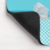 Girly Aqua Gingham Cute Pearls Roos Bow met naam Muismat (Hoek)