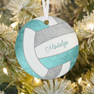 girly aqua gray keepomwille volleyball giften metalen ornament