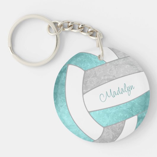 girly aqua gray keepomwille volleyball giften sleutelhanger (Voorkant)