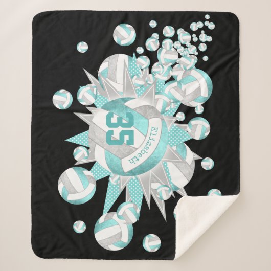 girly aqua gray volleyballen en sterren sherpa deken (Voorkant)
