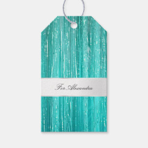 Girly Aqua Mint Glam Glitzy Tinsel Stripes Cadeaulabel