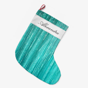 Girly Aqua Mint Glam Glitzy Tinsel Stripes Grote Kerstsok