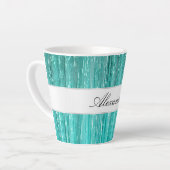 Girly Aqua Mint Glam Glitzy Tinsel Stripes Latte Mok (Linkerhoek)