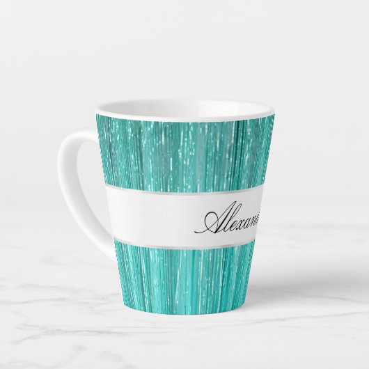 Girly Aqua Mint Glam Glitzy Tinsel Stripes Latte Mok (Linkerhoek)