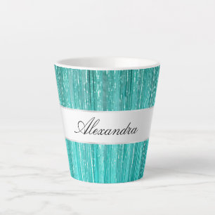 Girly Aqua Mint Glam Glitzy Tinsel Stripes Latte Mok