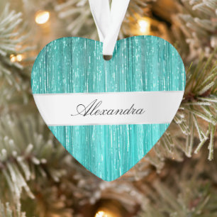 Girly Aqua Mint Glam Glitzy Tinsel Stripes Ornament