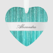 Girly Aqua Mint Glam Glitzy Tinsel Stripes Ornament (voorkant)