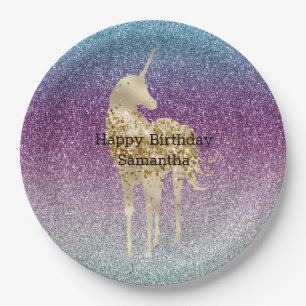 Girly Aqua Paars Mint Pink Glitter ombre Unicorn Papieren Bordje