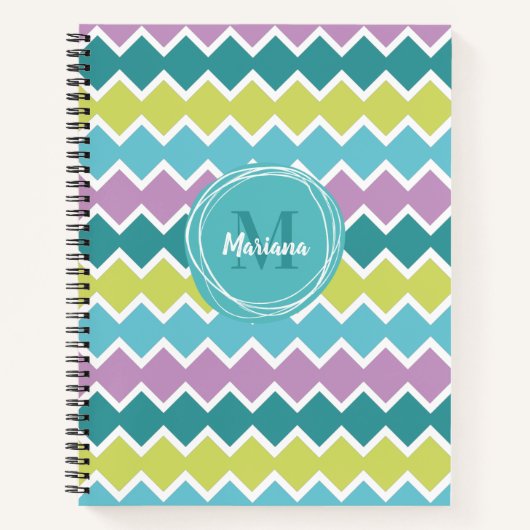 Girly Aqua Paarse geometrische patroon monogram Notitieboek (Voorkant)